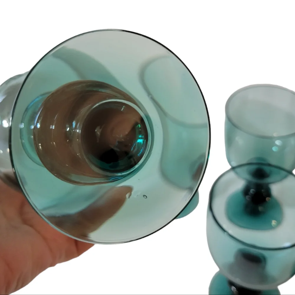 Heisey Yeoman Teal Goblets Set of 4